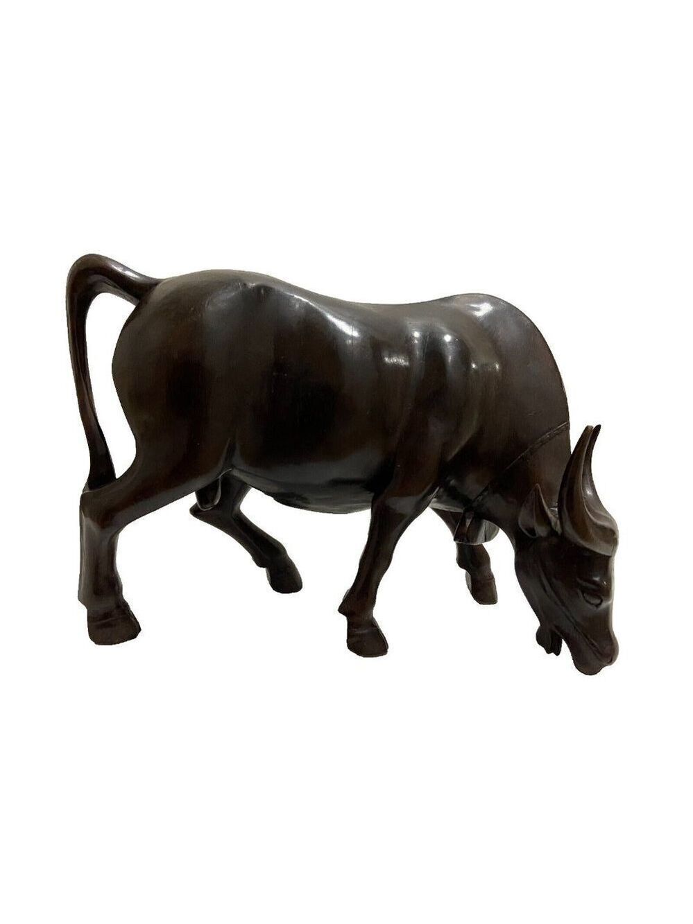 Hand Carved Solid Wood Bull Sculpture 11" Length